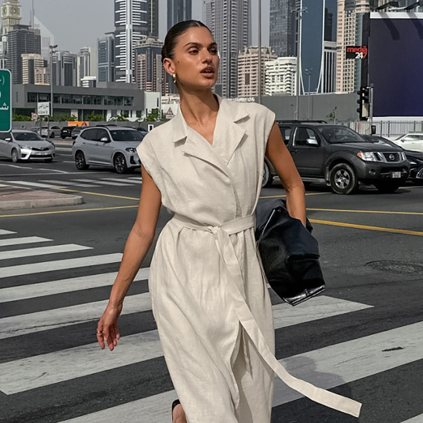 Square Neck Spaghetti Strap Pleated Waist Belted Midi Dress 8