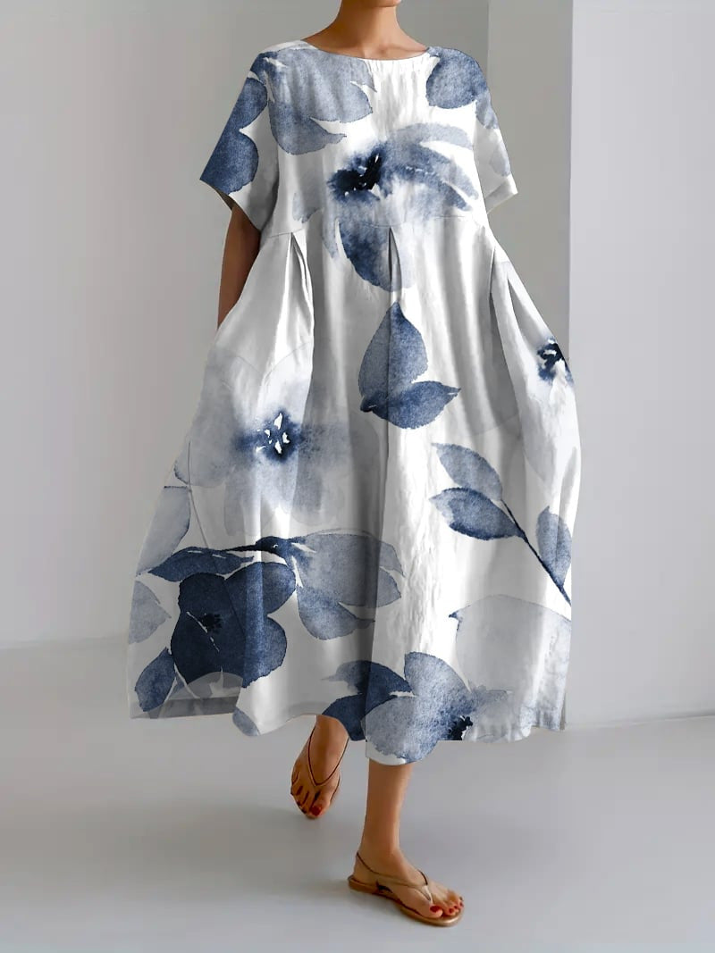 Watercolor Floral Print Tent Sleeve Loose Flowy Maxi Dress 7