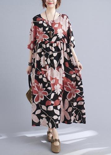 Round Neck Babydoll Waist Oversized Floral Print Maxi Dress 3