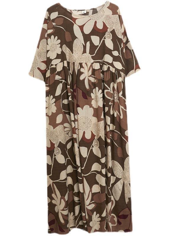 Round Neck Babydoll Waist Oversized Floral Print Maxi Dress 5