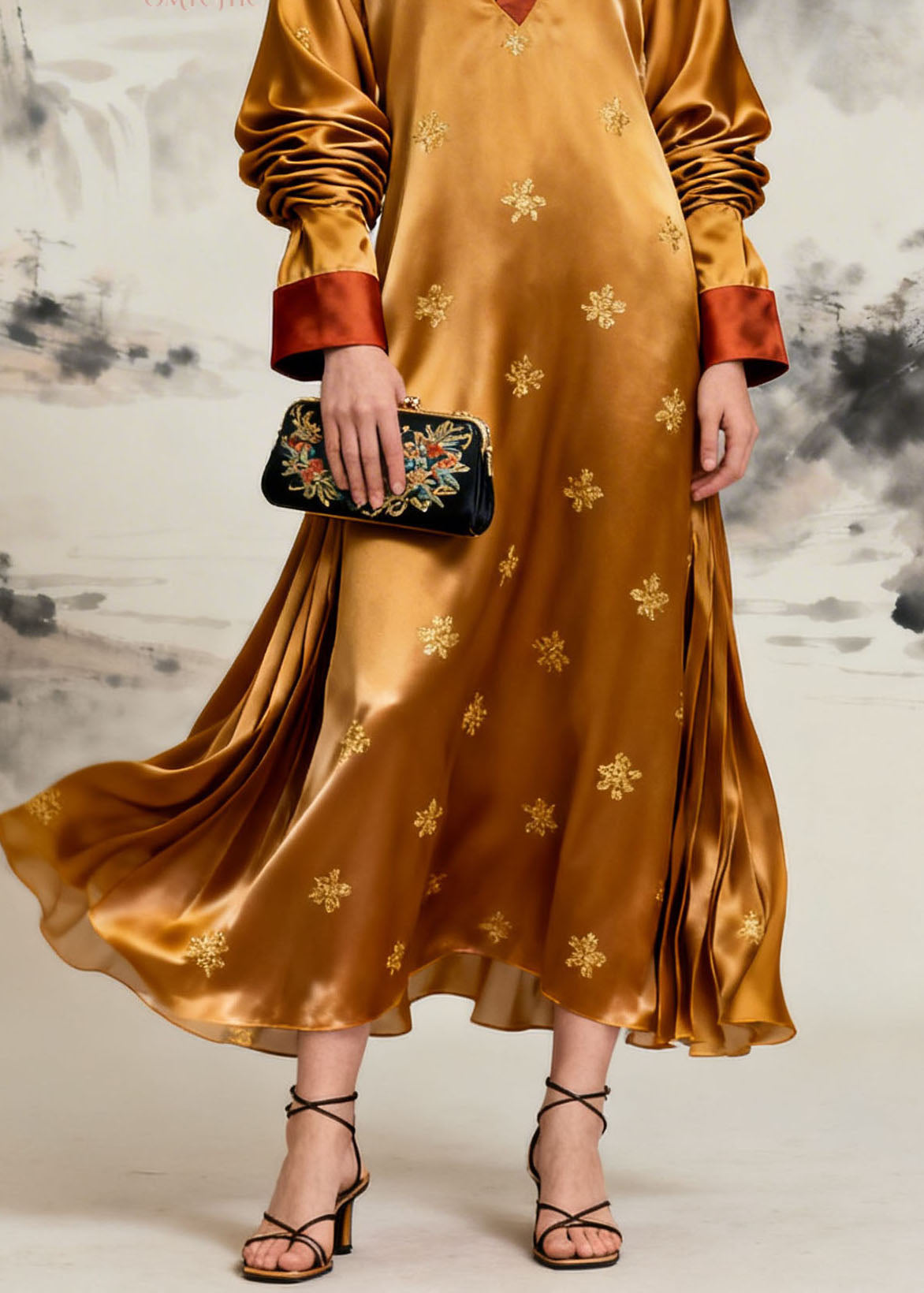 Deep V-Neck Patchwork Wide Sleeve Maxi Kaftan Dress 4