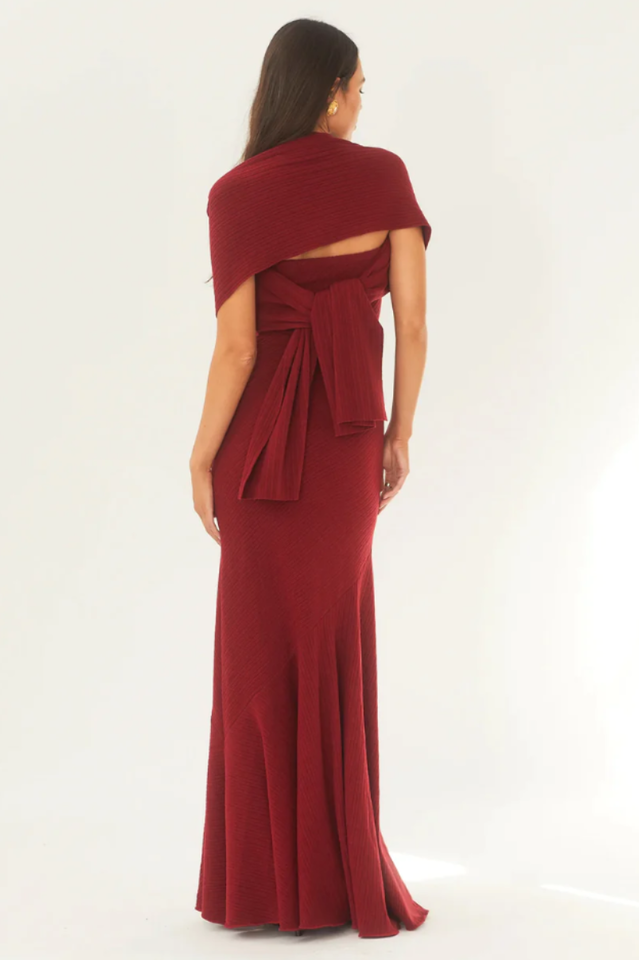 Strapless Rib Knit Neck Scarf Trumpet Hem Mermaid Maxi Gown 4