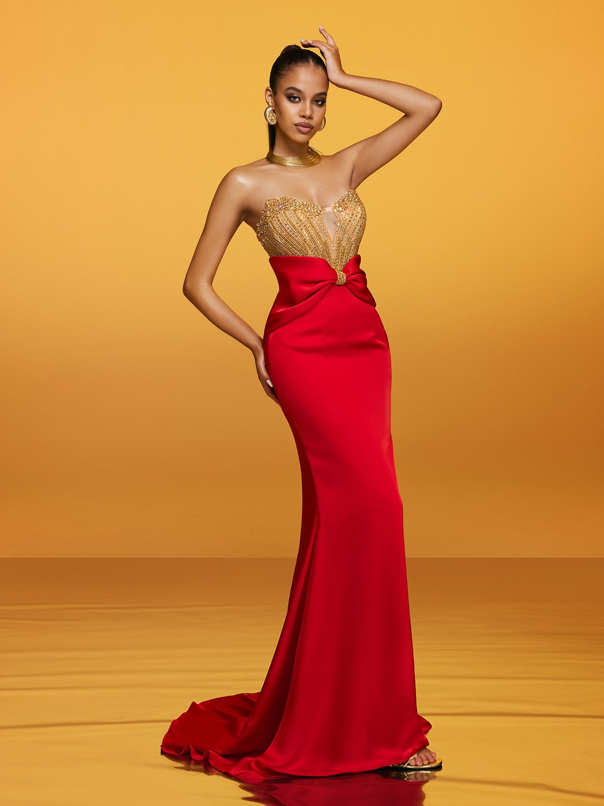 Strapless Bow Satin Column Maxi Gown 4