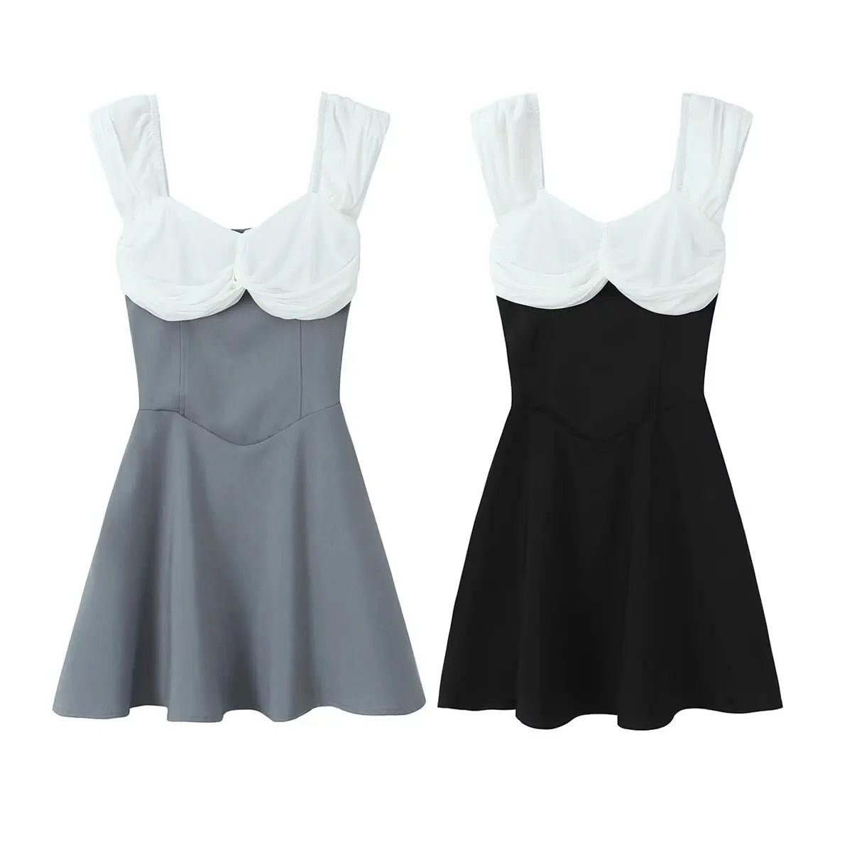 Off Shoulder Sweetheart Twist Front Colorblock Empire Waist Mini Dress 5