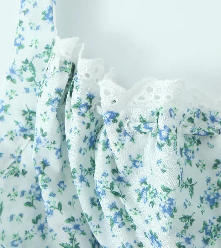 Halter Sweetheart Ruffle Trim Ditsy Floral Fit and Flare Midi Dress 7