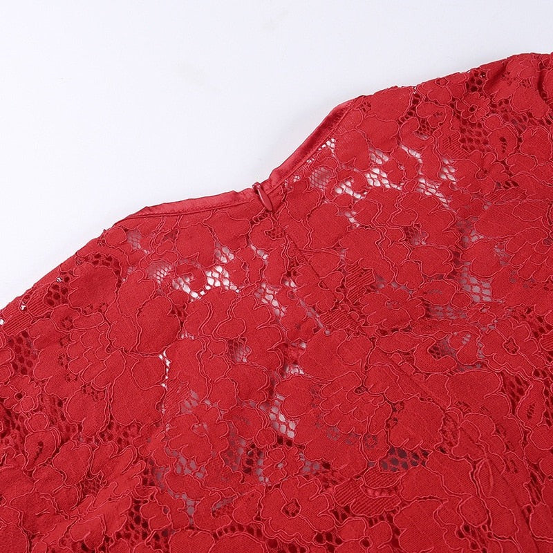 Lace Long Sleeve Sweetheart Neck Bow Trim A-Line Mini Dress 12