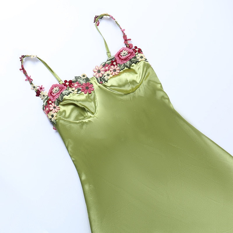 Satin Sweetheart Floral Embroidery Bustier Mini Dress 11