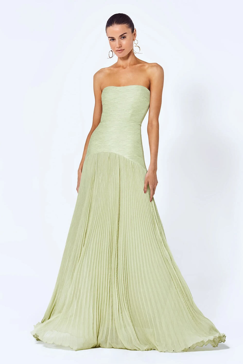 Strapless Drop Waist Accordion Pleat Column Maxi Dress 2