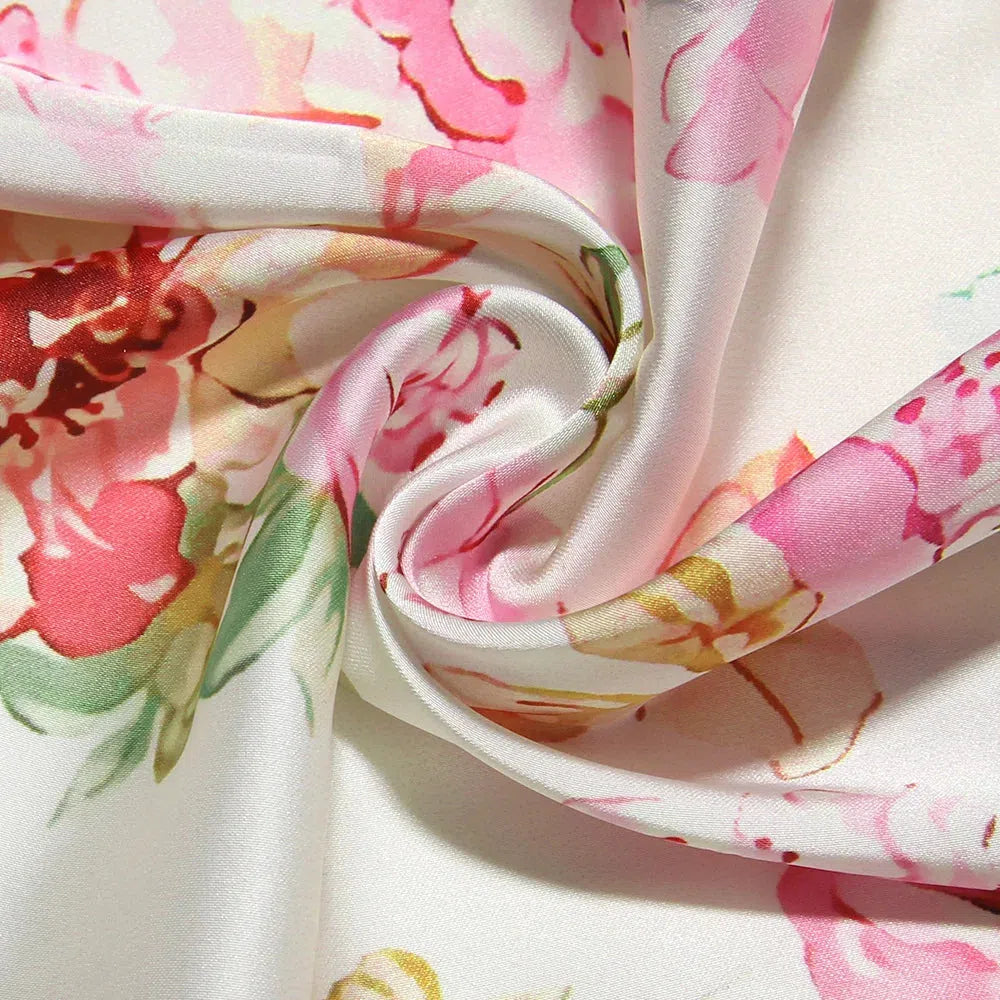 Floral Print Sweetheart Ruched Spaghetti Strap Satin Bodycon Maxi Dress 6