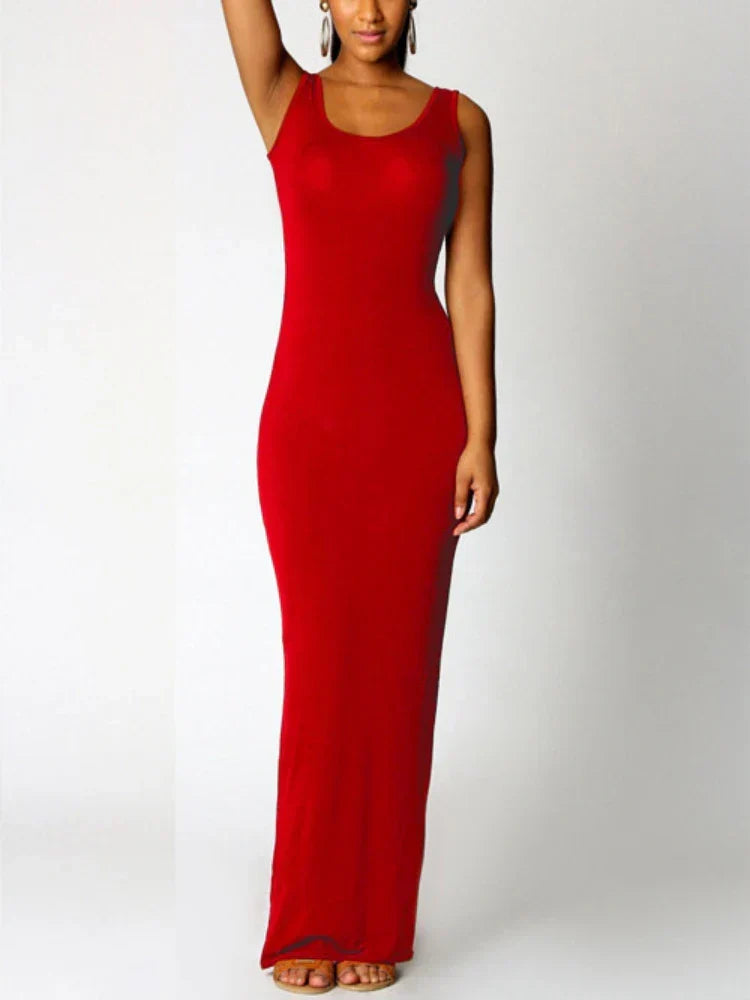 Scoop Neck Tank Strap Sleeveless Bodycon Maxi Dress 3