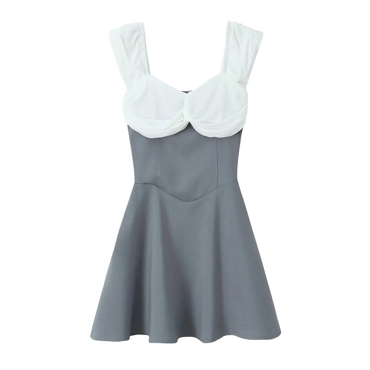 Off Shoulder Sweetheart Twist Front Colorblock Empire Waist Mini Dress 8