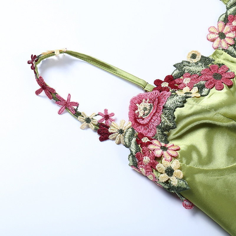 Satin Sweetheart Floral Embroidery Bustier Mini Dress 16