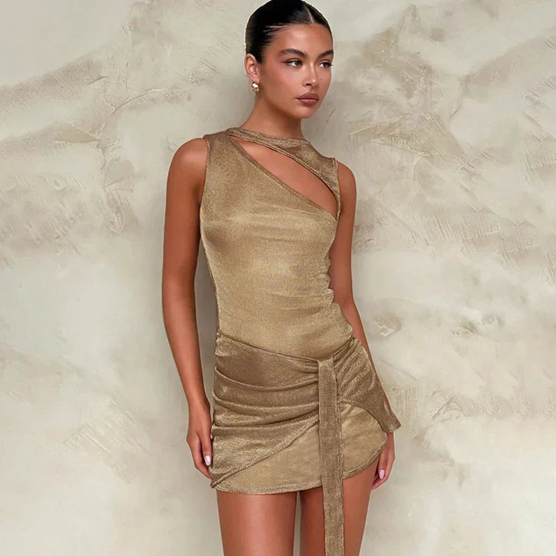 Sequin One Shoulder Cutout Wrap Front Bodycon Mini Dress 5