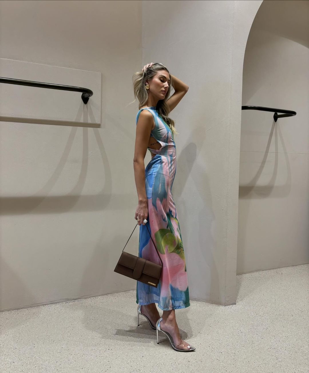 High Neck Sleeveless Abstract Painterly Print Bodycon Maxi Dress 6
