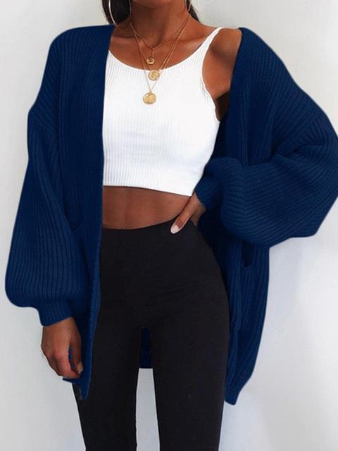 Solid Color Long-sleeve Knitted Sweater Cardigan