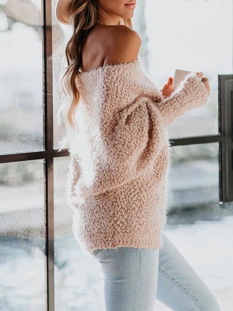 Solid Color One-shoulder Loose Sweater