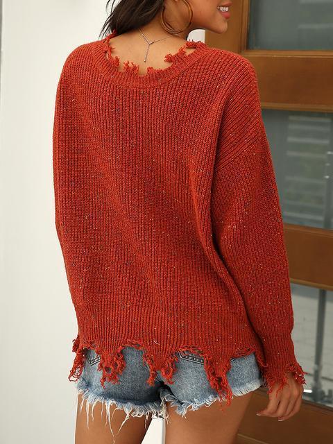 Solid Color V-neck Pullover Sweater
