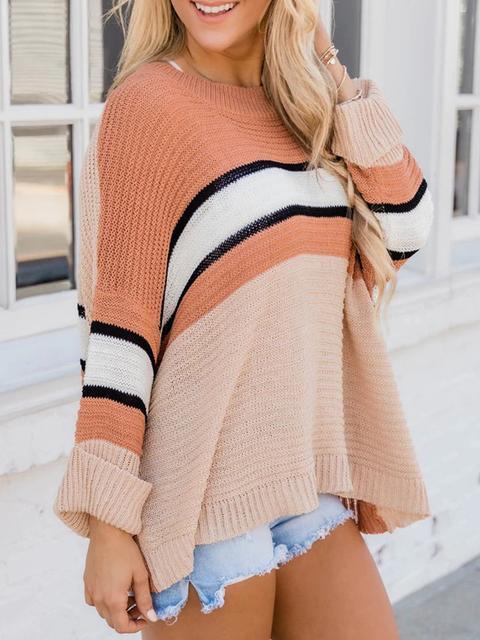 Stripe Long Sleeve Loose Sweater Top