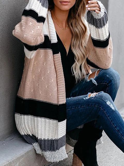 Striped Contrast Knit Cardigan Coat