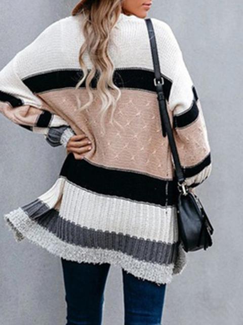 Striped Contrast Knit Cardigan Coat