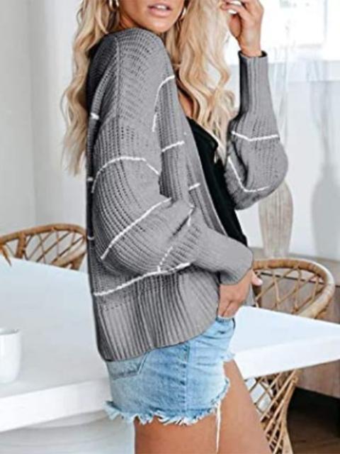 Striped Long Sleeve Loose Sweater Cardigan