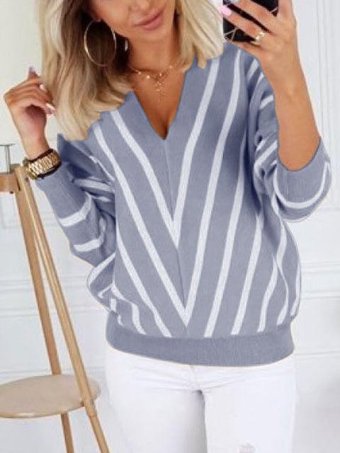 Striped V-neck Pullover Sweater