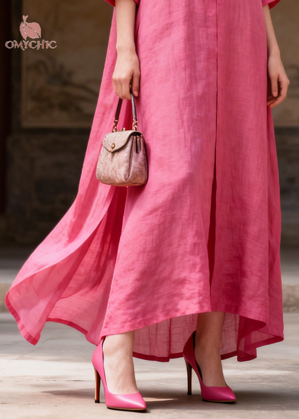 Collared Frog Button High Low Side Slit Linen Maxi Shirt Dress 4