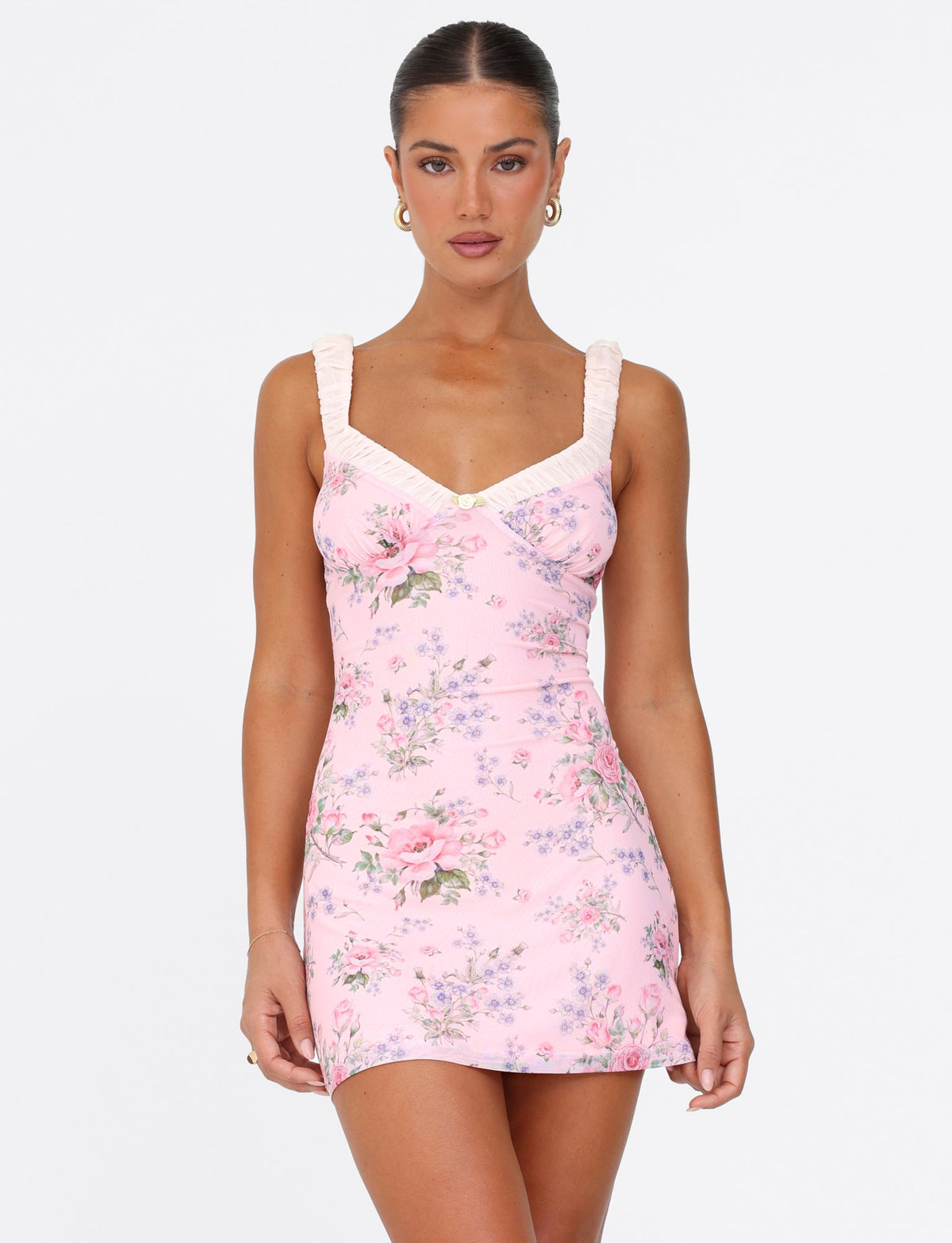 Sweetheart Ruffle Strap Floral Print Bodycon Mini Dress 4