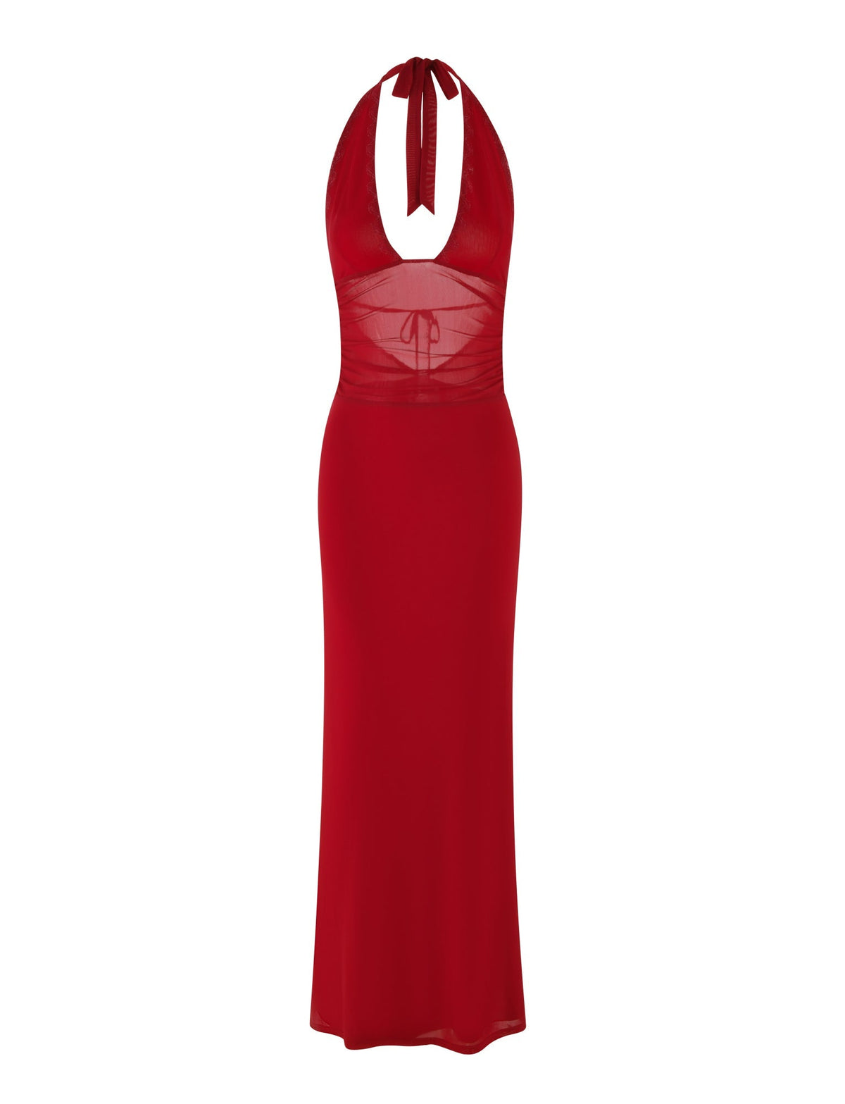 Halter Deep V Plunge Mesh Waist Panel Bodycon Maxi Dress 7