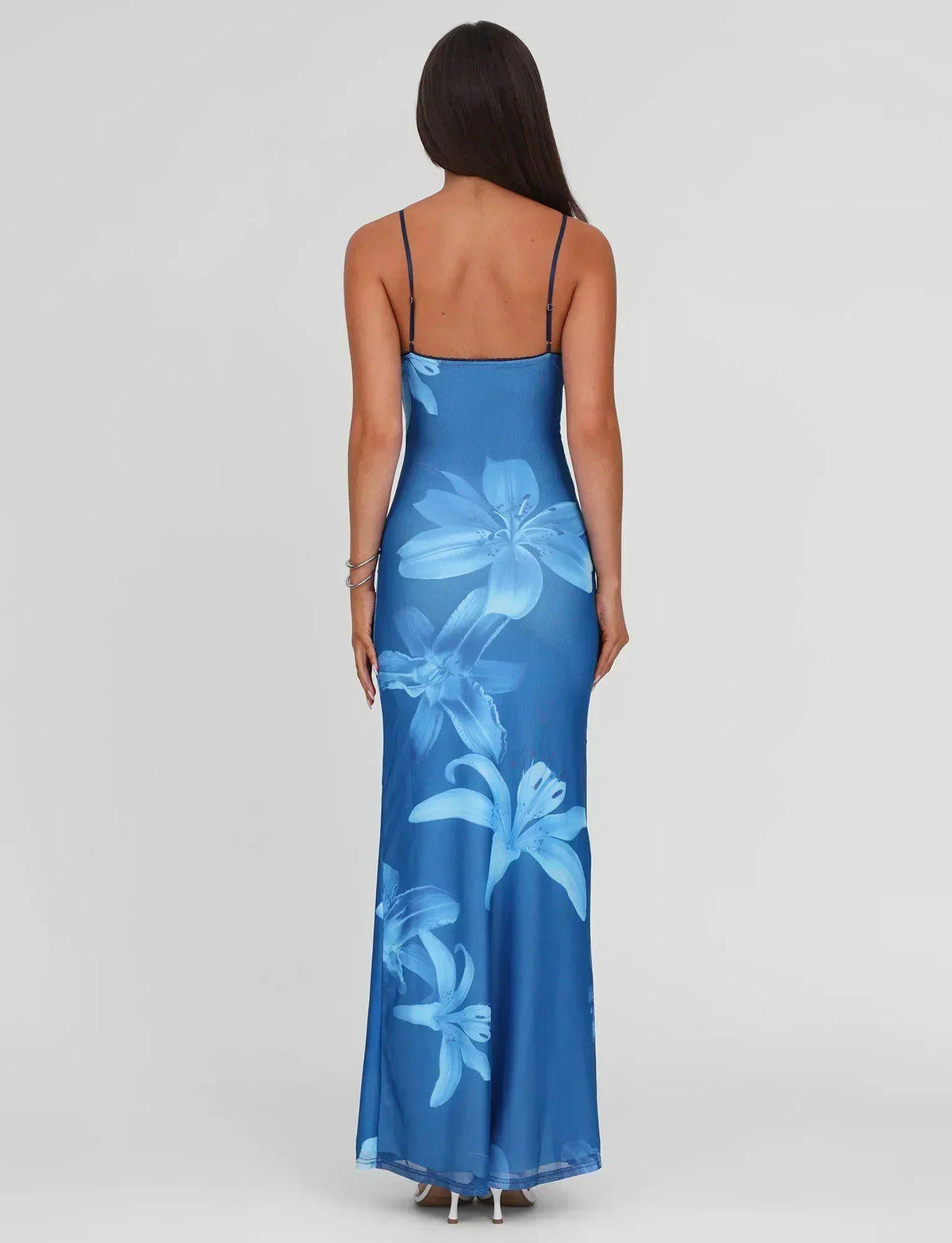 Spaghetti Strap Lily Floral Print Contrast Bodice Maxi Dress 5