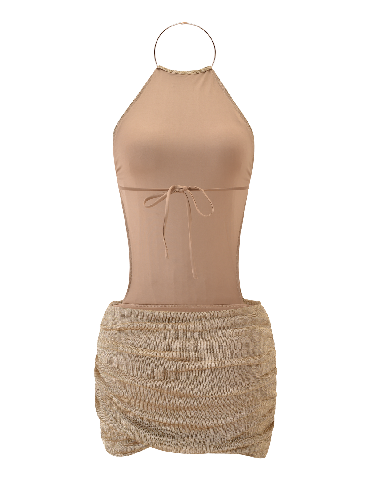 Halter Neck Ruched Side Cutout Shimmer Bodycon Mini Dress 9