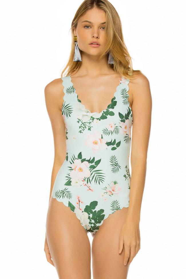 Tropical Scalloped Edge Blossom One Piece Swimsuit