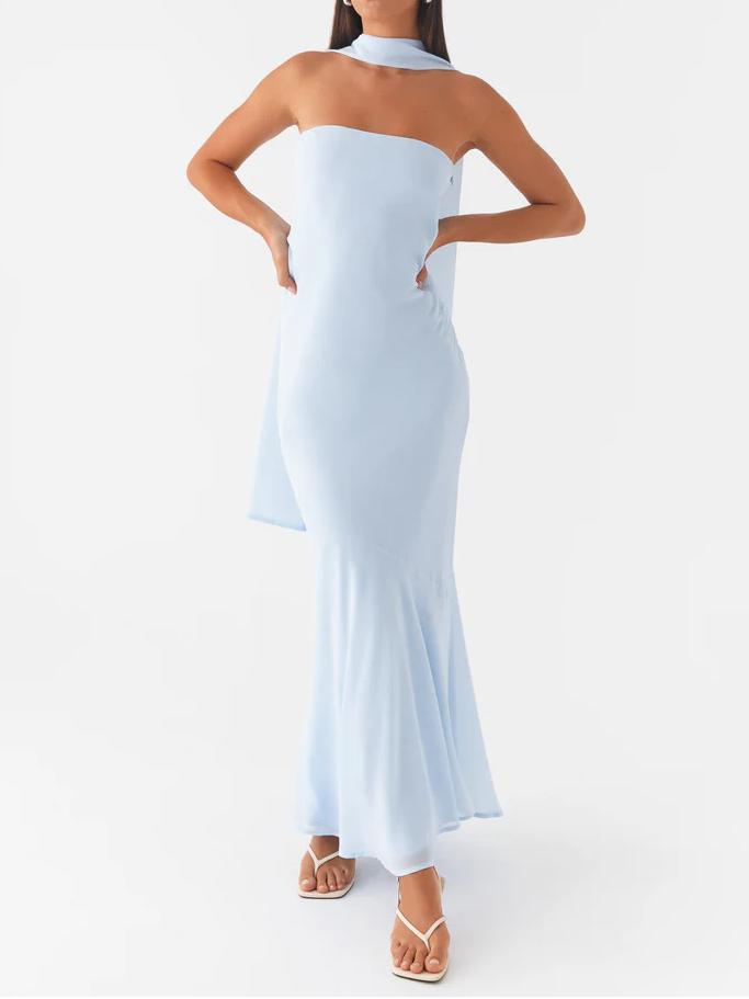 Satin Strapless Choker Neck Mermaid Maxi Gown 7