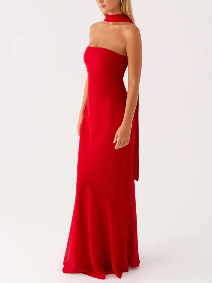 Satin Strapless Choker Neck Mermaid Maxi Gown 3