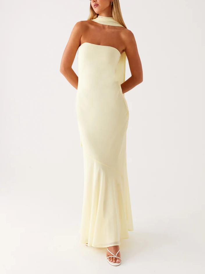 Satin Strapless Choker Neck Mermaid Maxi Gown 6