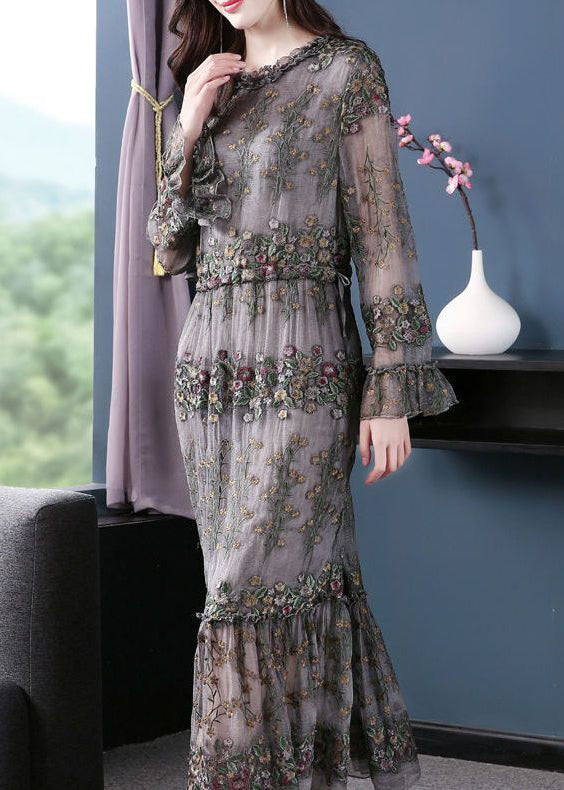 Floral Embroidered Tiered Gauze Long Sleeve Midi Dress 3