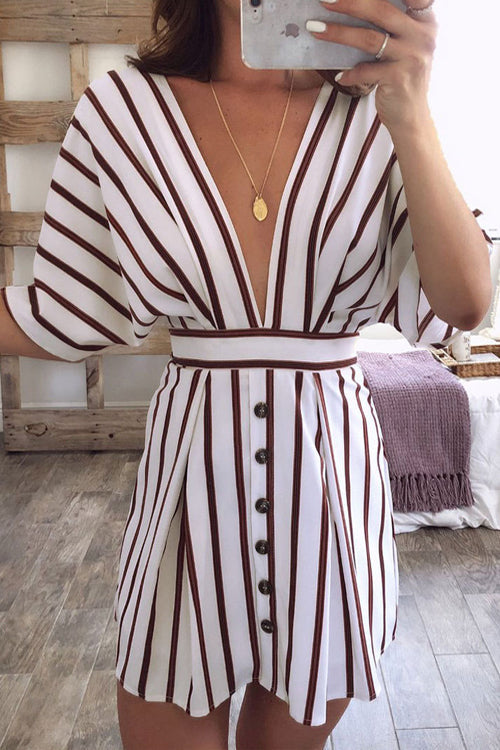 Square Neck Stripe Panel Open Back Fit And Flare Mini Dress