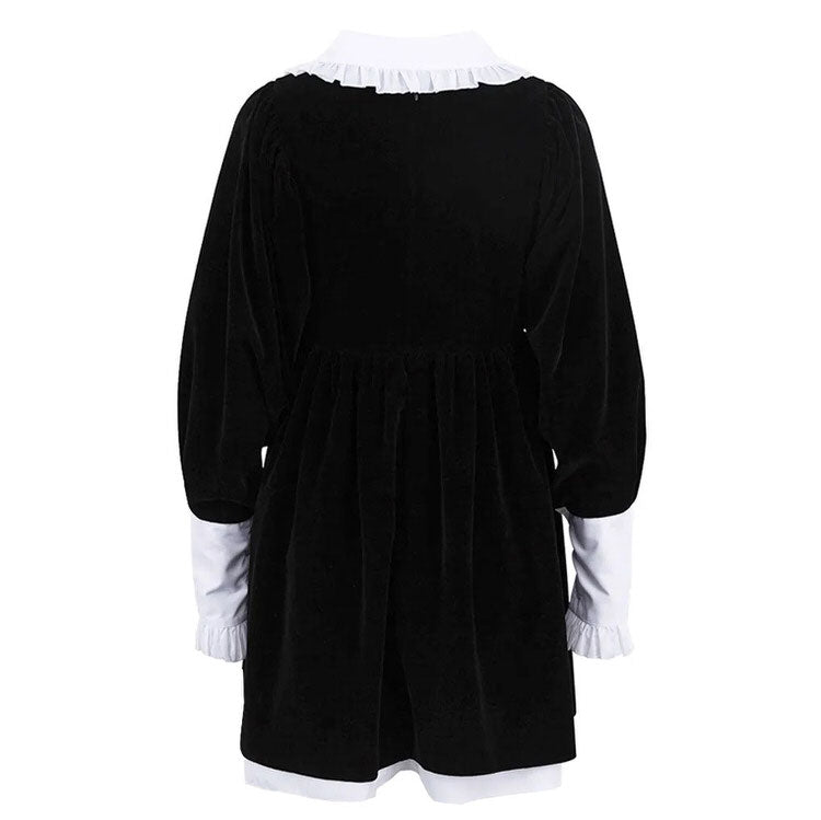 Peter Pan Collar Puff Sleeve Ruffle Cuff Velvet Babydoll Mini Dress 4