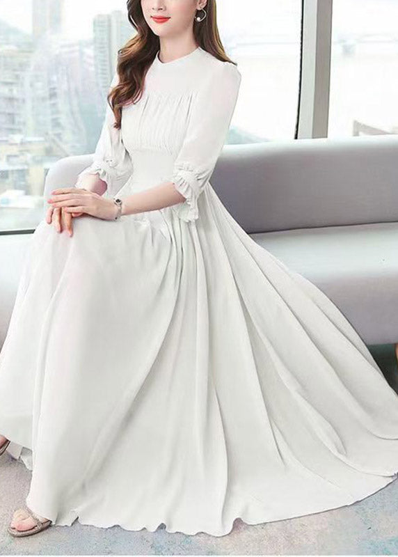 Mock Neck Ruffle Cuff Accordion Pleat A Line Floor Length Gown 4