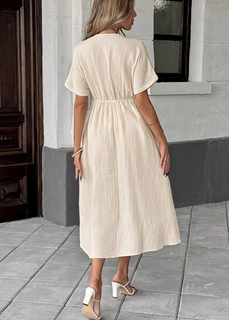 V-Neck Tie Front Empire Waist Crinkle Gauze Midi Dress 3
