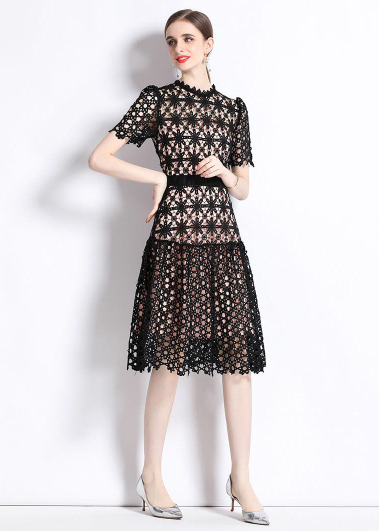Embroidered Hollow Out Patchwork Lace Knee-Length Dress 4