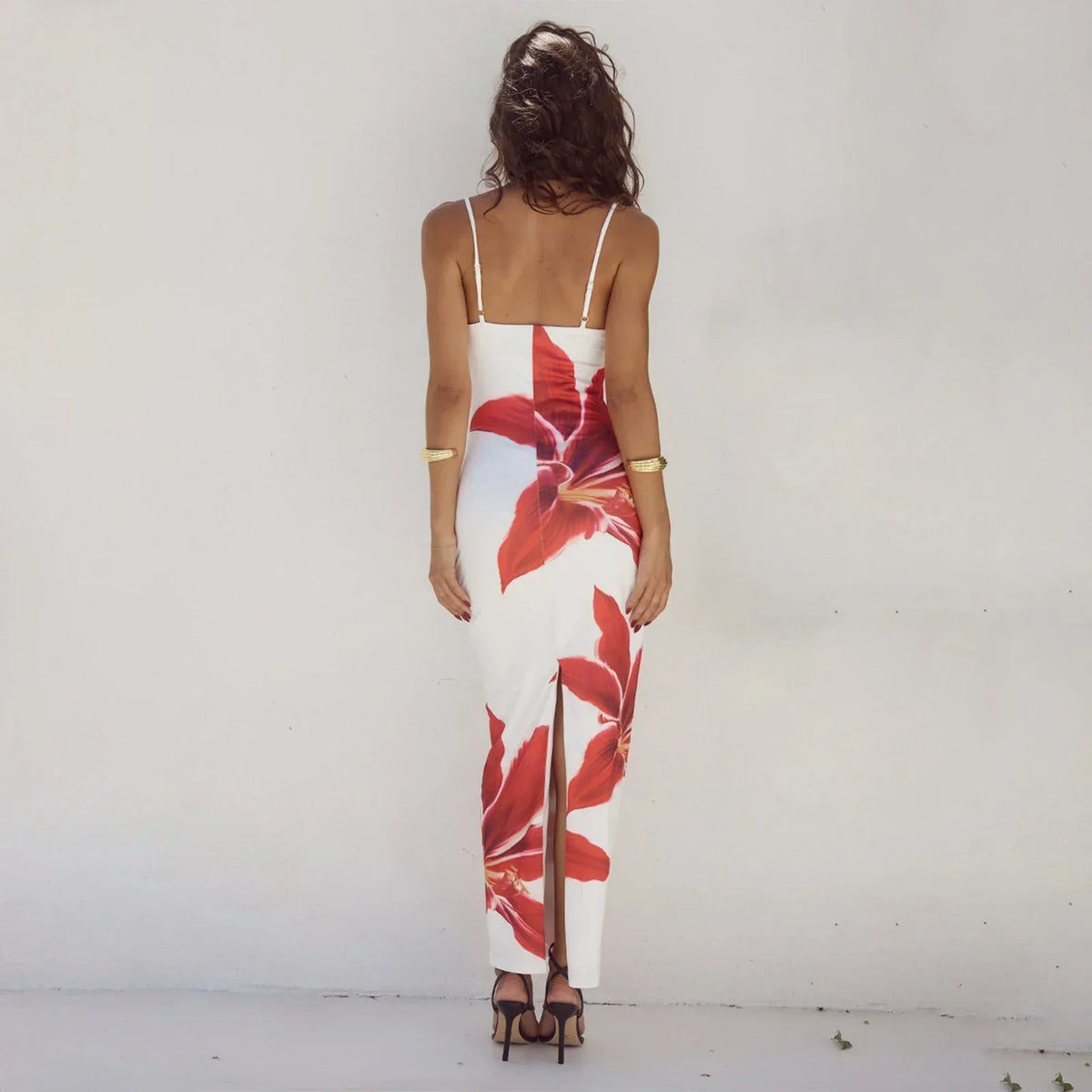 Floral Scoop Neck Spaghetti Strap Bodycon Maxi Dress