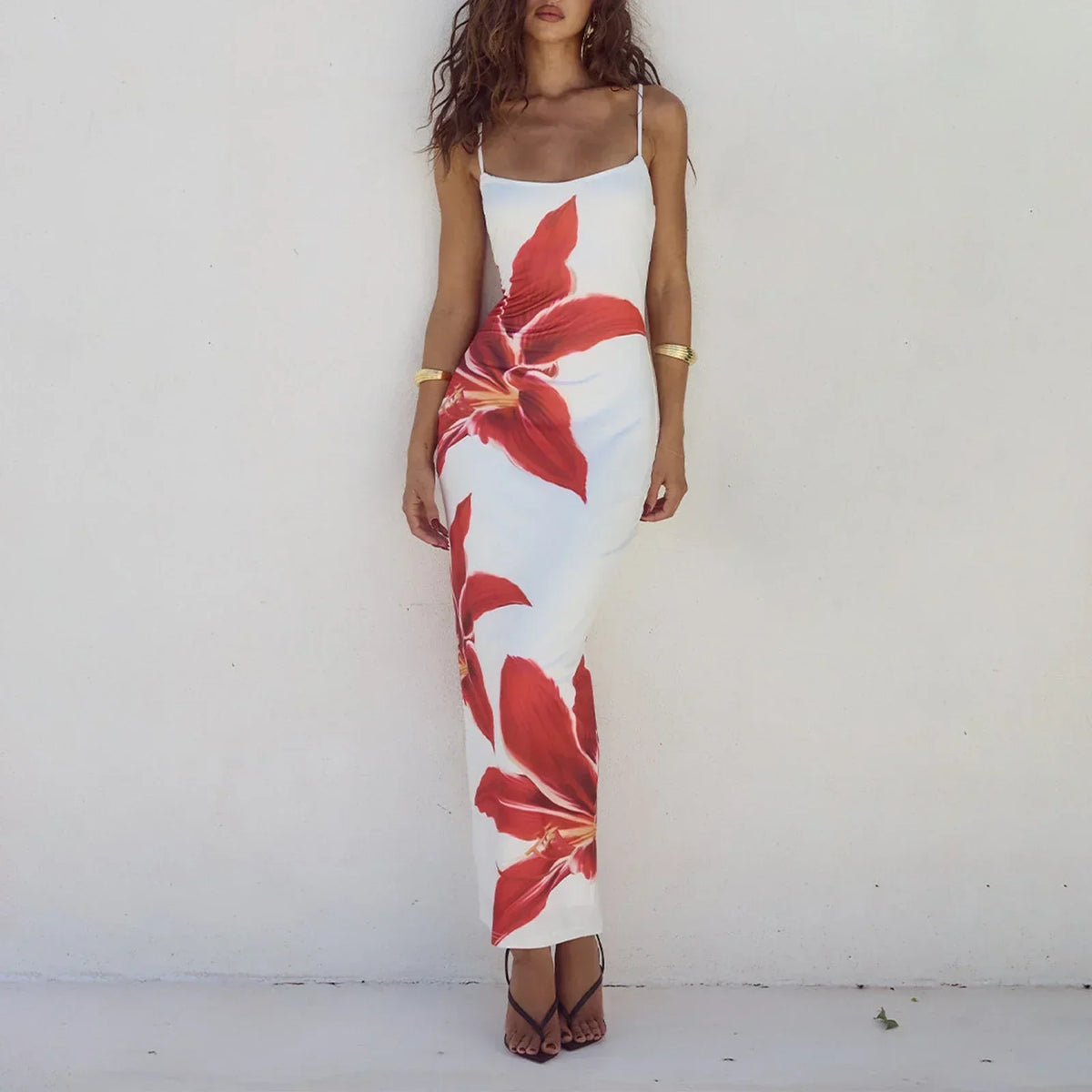 Cocktail Bodycon Floral Print Split Summer Streetwear Floral Dress WHITE / S floraldress-250126