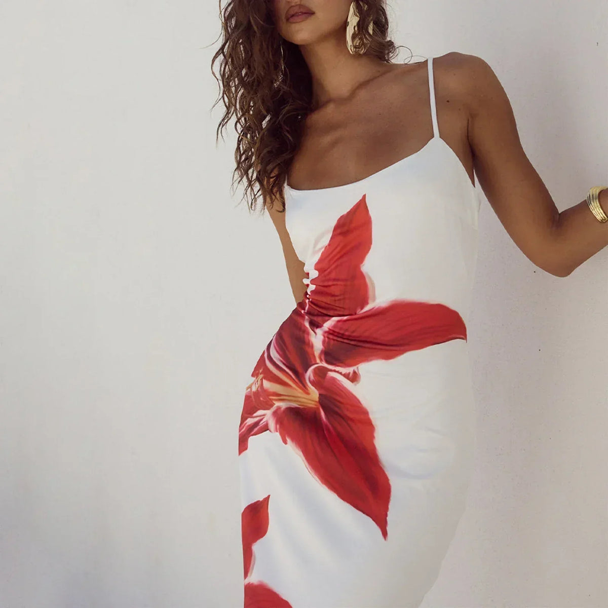 Floral Scoop Neck Spaghetti Strap Bodycon Maxi Dress