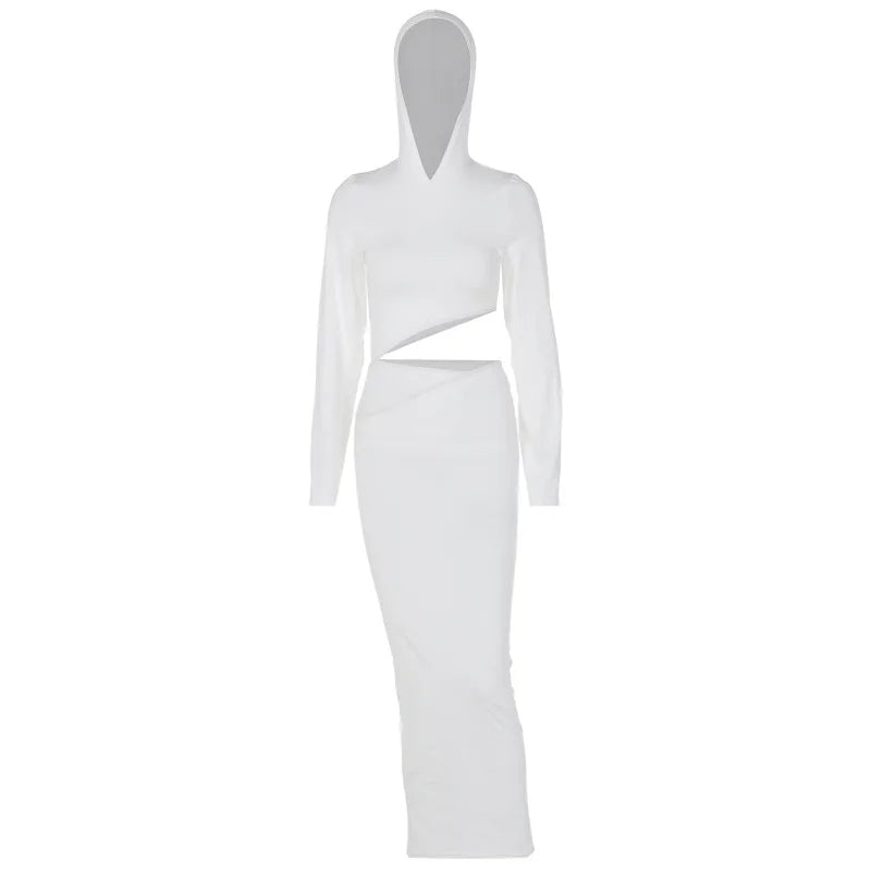 Hooded Long Sleeve Waist Cut Out Bodycon Maxi Dress 5