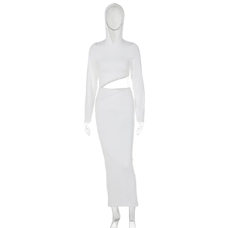 Hooded Long Sleeve Waist Cut Out Bodycon Maxi Dress 6