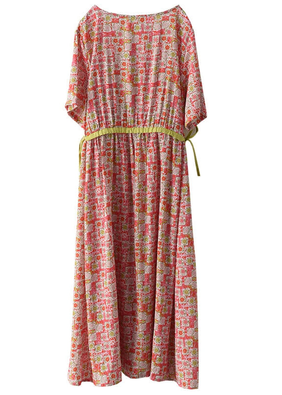 Round Neck Drawstring Waist Watercolor Polka Dot Midi Dress 6