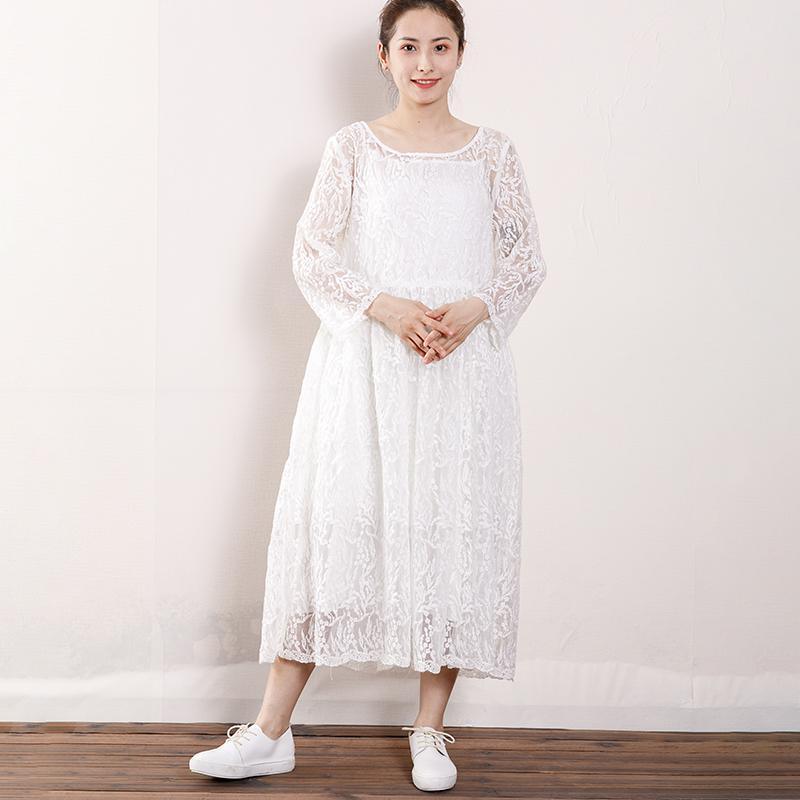Scoop Neck Long Sleeve Floral Lace Overlay Scalloped Hem Midi Dress