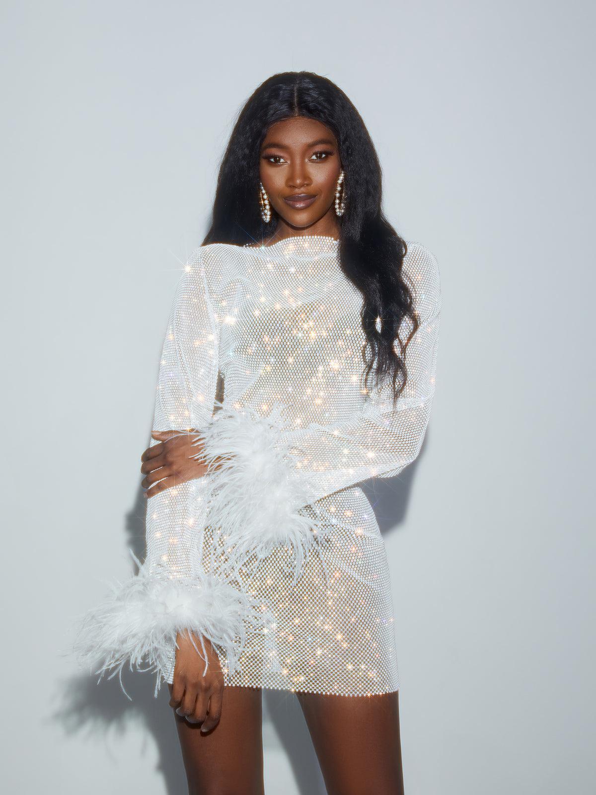 Square Neck Rhinestone Mesh Overlay Bodycon Mini Dress 5