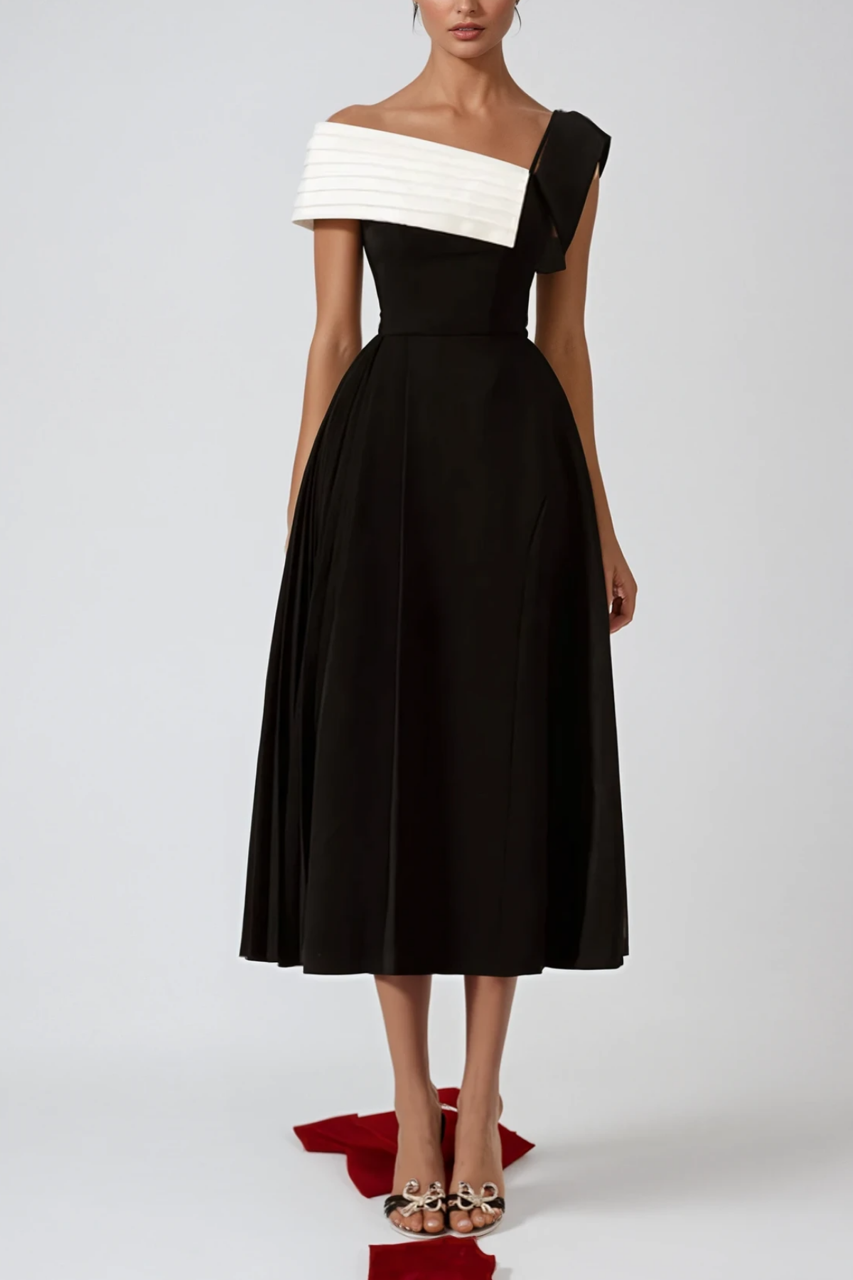 Asymmetric Lapel Midi Dress